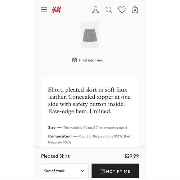 H&M Faux Leather Pleated High Waisted Mini Skirt - Picture 5 of 6